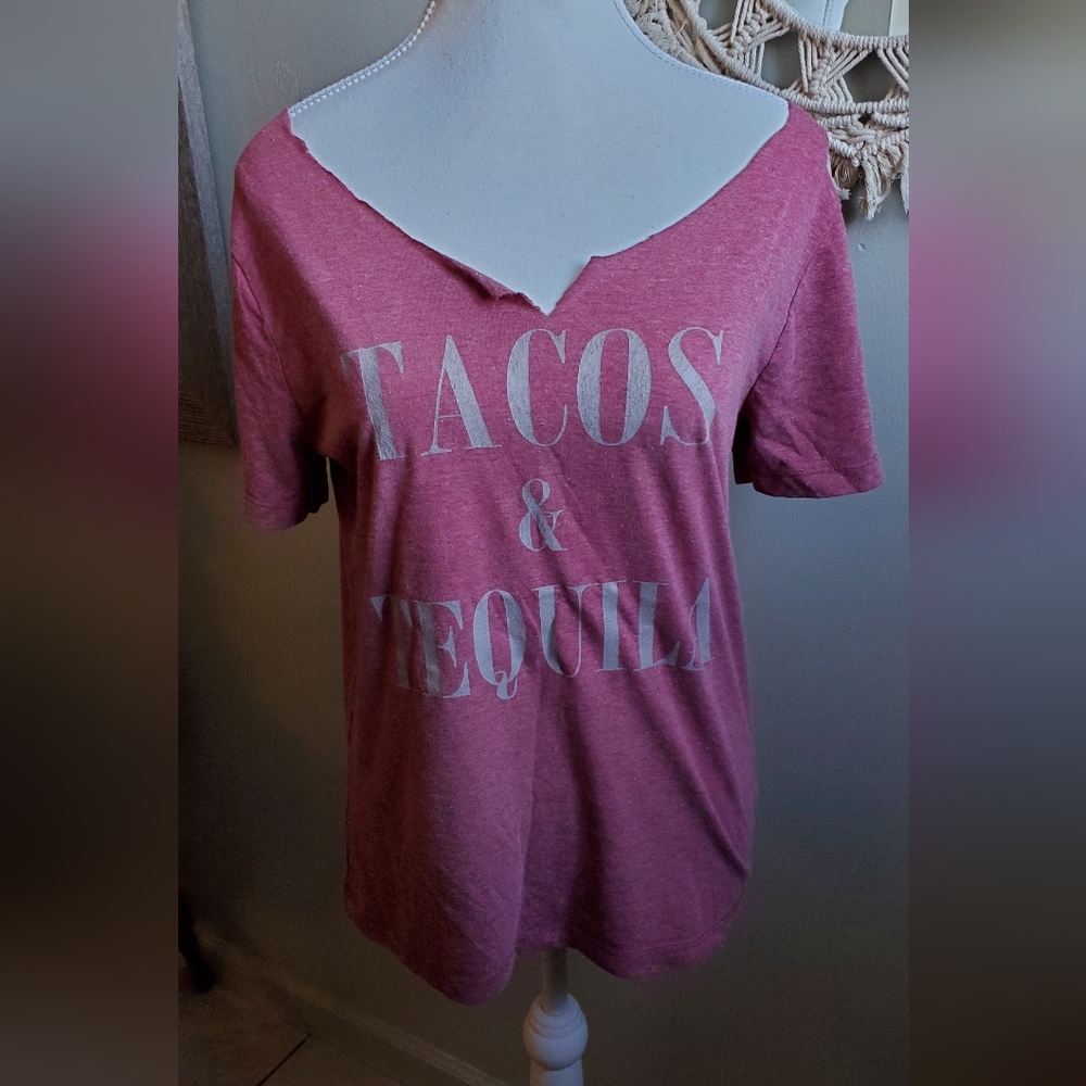 Pink Graphic Tee with Tacos & Tequila Print